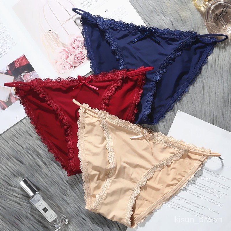 Quần Lót Nữ Thun Lạnh Dây 2 Bên Hông Sexy Gợi Cảm Phối Viền Ren mã 059