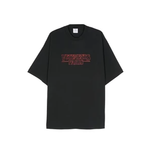 Vtm Style Unisex Loose Cut Out Letter Slogan Logo Áo thun ngắn tay, màu đen