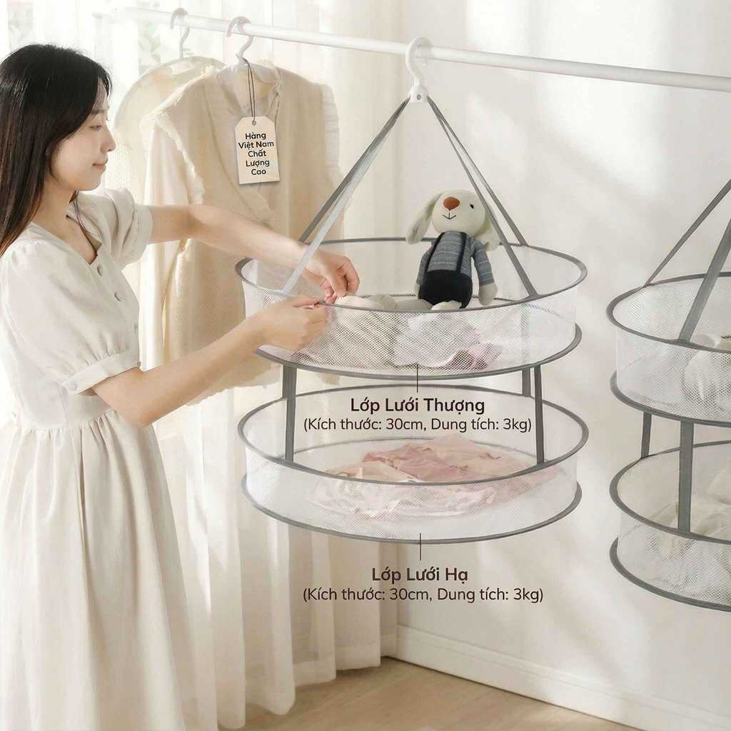 Lưới phơi quần áo gấp gọn đa năng, giá phơi đồ áo lót thoáng khí chống nhăn giữ dáng tiện lợi