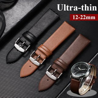 12-22mm Siêu Mỏng Chính Hãng Da Bò Dây Đeo Đồng Hồ Mềm Mại Họa Tiết Trơn Đa Năng Thay Thế Vòng Tay Màu Nâu Cho Nam Nữ 12 / 14 / 16 / 18 / 19 / 20 / 21 / 22mm