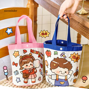 ZNCE _ Túi đựng sách ảnh Túi vải trẻ em Túi Tote vải trẻ em Họa tiết hoạt hình dễ thương Túi mua sắm dã ngoại đi học có thể tái sử dụng với viền xanh hồng – dành cho trẻ em