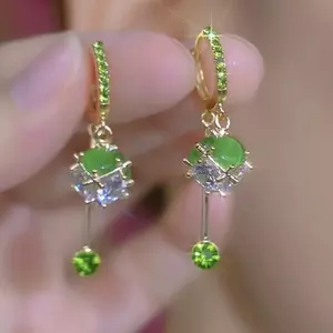 Bông tai kim cương màu xanh, thời trang dành cho tiệc tùng, thiết kế chất lượng cao