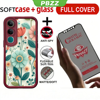 Gốm Sứ Chống Riêng Tư Với Kính Cường Lực Dành Cho vivo v40 v50 v60 lite Y19S y29s y29t y04 Y04S Y21D Y31 5G Y29 4g Vỏ Điện Thoại Lo Âu Thiết Kế Mới Hoa Dễ Thương Cho Bé Gái JTMQPH1