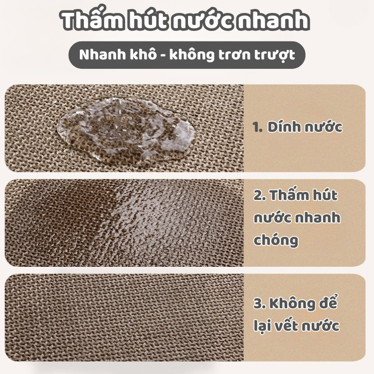 Thảm Chân Chống Trơn Trượt Nhà Tắm DinoHome, Bề Mặt Vải Lanh Nhanh Khô Không Để Lại Vệt Nước Sang Trọng