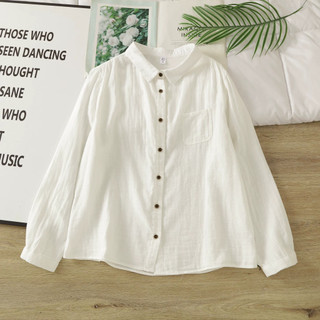 Áo sơ mi nữ thanh lịch phong cách Nhật Bản, chất liệu cotton nguyên chất, dáng dài tay