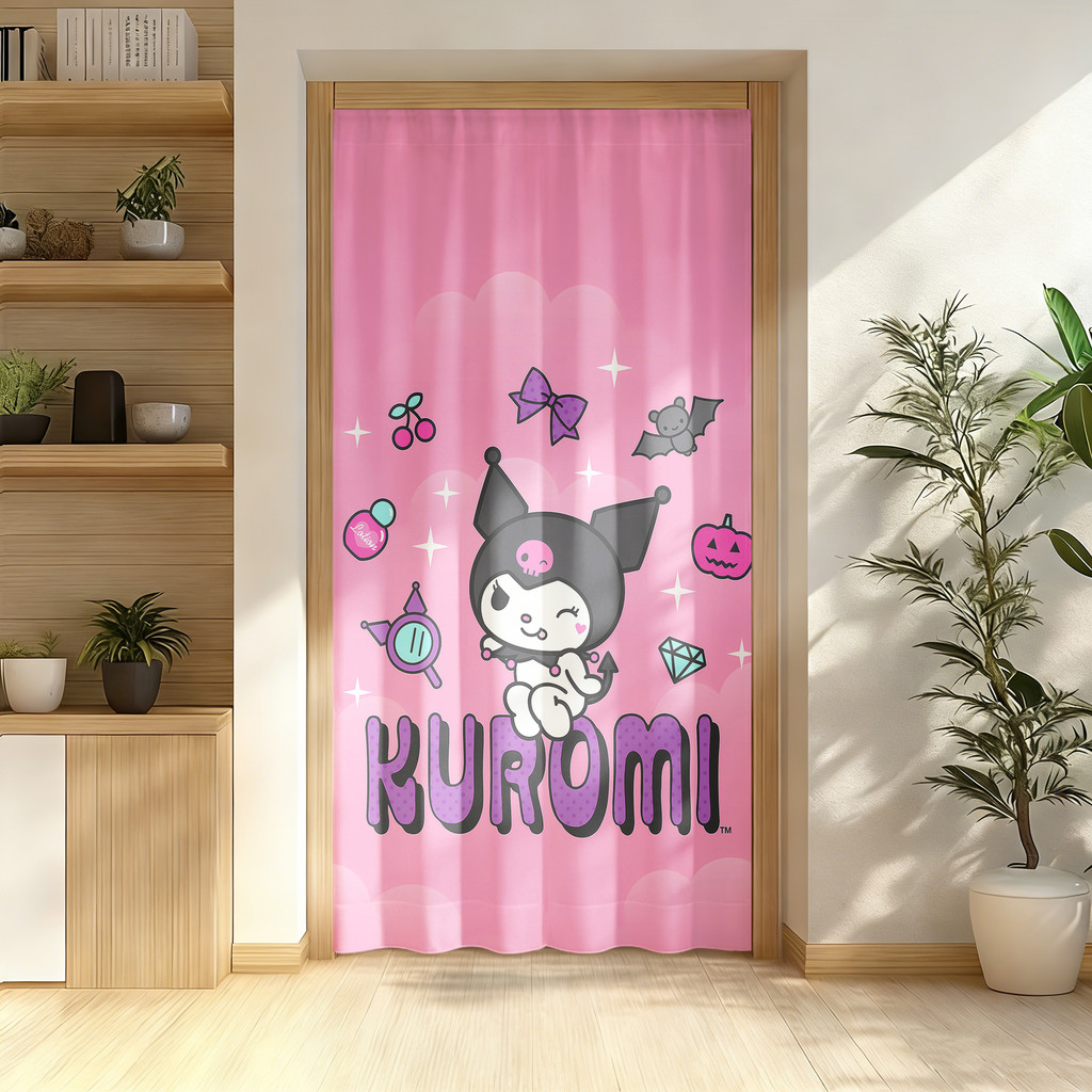 Rèm cửa họa tiết Kuromi dễ thương Rèm cửa vải Polyester có thể giặt được Rèm riêng tư để trang trí phòng tại nhà 1 mảnh