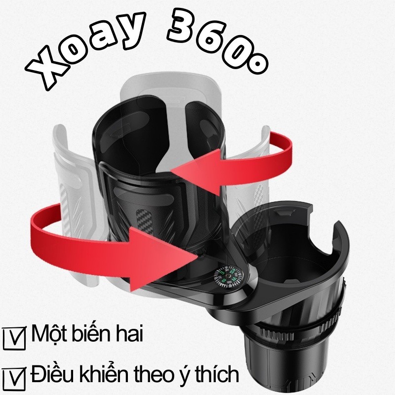 Giá Giữ Cốc Ô Tô Sợi Carbon Đa Năng SEAMETAL - Kèm La Bàn, Xoay 360°, Kẹp Cửa Gió/trung Tâm, Chống Rung Tiện Dụng