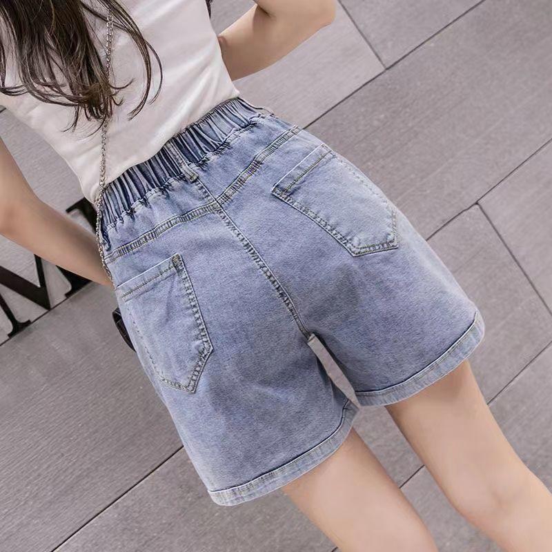 Thời Trang Nữ Thắt Lưng Co Giãn Quần Short Denim Ống Rộng Mùa Hè 2026 Cao Cấp Rời Ôm Hơn Nhìn Chữ a Co Giãn Quần Short Denim