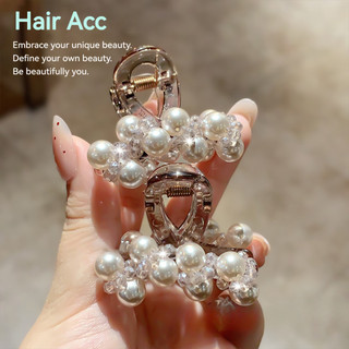 Đinh kẹp tóc tông màu champagne sáng bóng với trang sức ngọc trai và kim cương giả - Phụ kiện tóc công chúa cao cấp