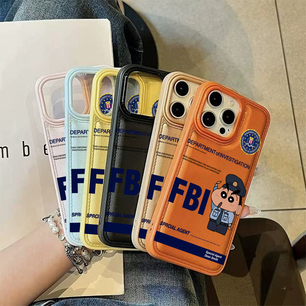 Ốp lưng Shin-chan Cảnh Sát FBI Đen Dễ Thương Chống Sốc Da Gai Thời Trang Cấp iPhone 17/16/15/14/13/12/11/X/XS Max Pro Ma