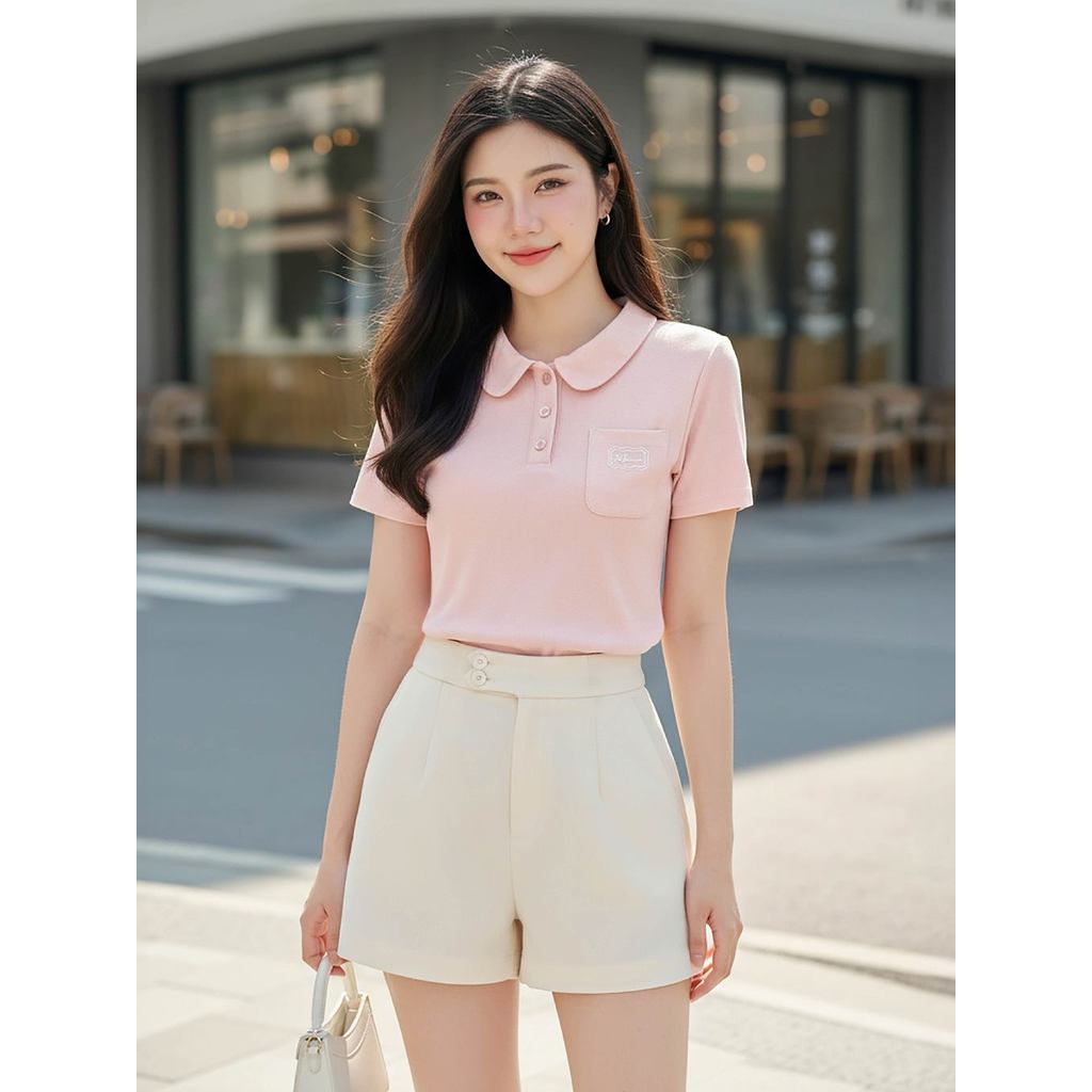 Áo polo nữ CARDINA chất cotton zip tay cộc cổ sen 6APC08