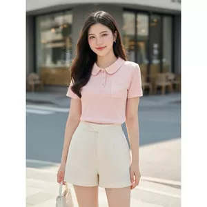 Áo polo nữ CARDINA chất cotton zip tay cộc cổ sen 6APC08