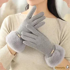 Găng tay màn hình cảm ứng CHEESELY, ấm áp toàn ngón, chống gió mùa đông unisex