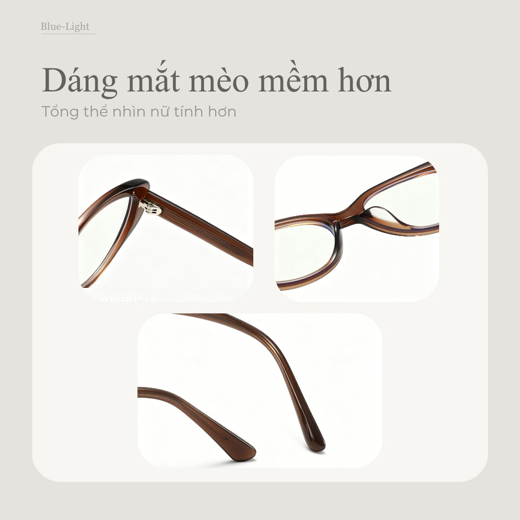 Kính chống ánh sáng xanh nữ dáng mắt mèo gọng acetate đeo hằng ngày