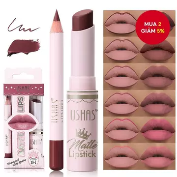 Bộ Son Môi + Son Môi USHAS, Bộ Trang Điểm Môi Mờ 12 Màu, Lâu Dài & Dễ Màu, Bộ Môi Cặp Hoàn Hảo