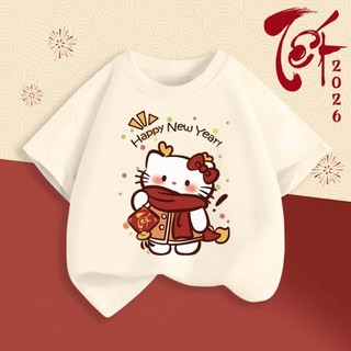 Áo thun ngắn tay in một mặt hình chó Pachana và Hello Kitty dành cho bé gái, thoải mái và thân thiện với da