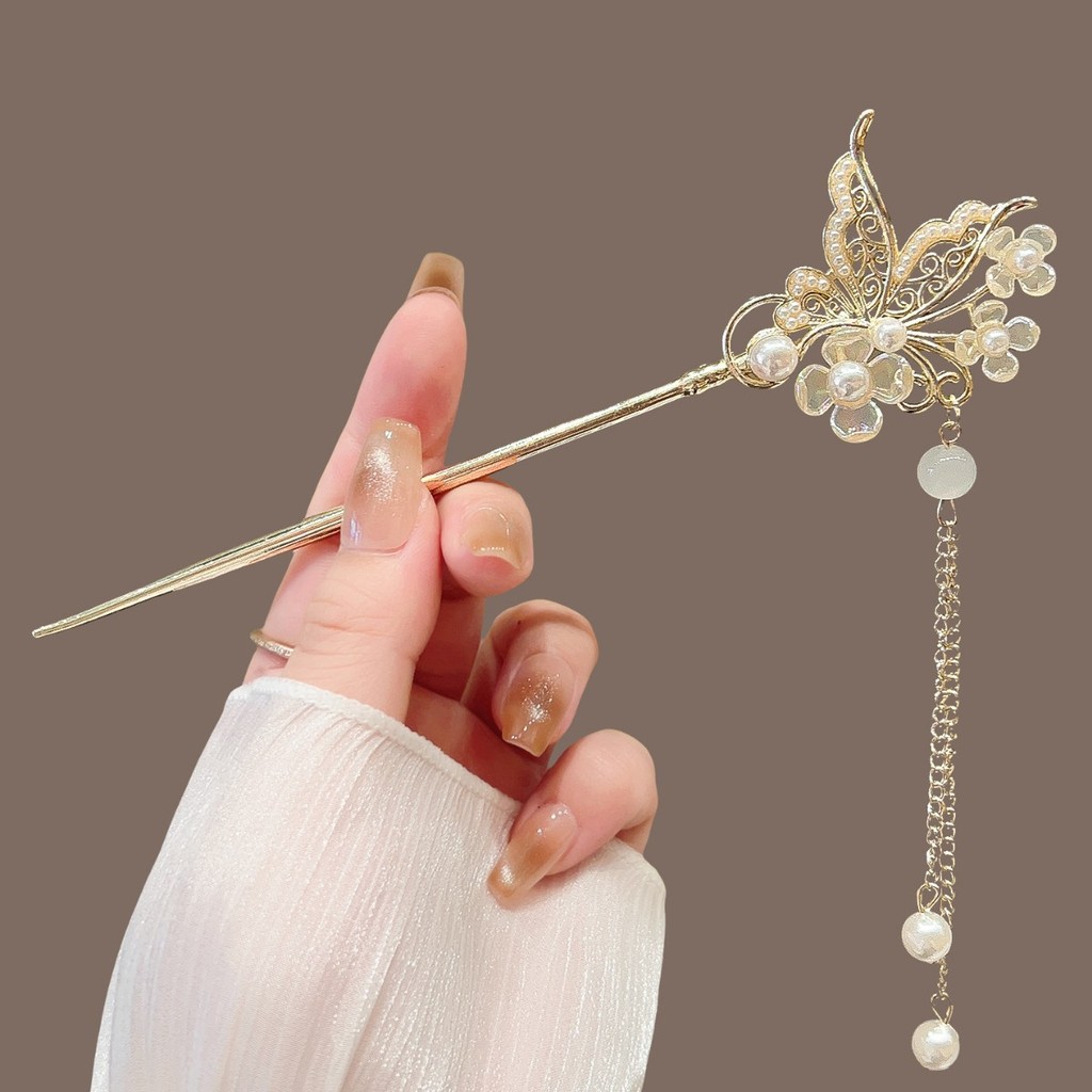 Kẹp Tóc Tua Rua Hoa Hồng, Phong Cách Trung Hoa Hanfu