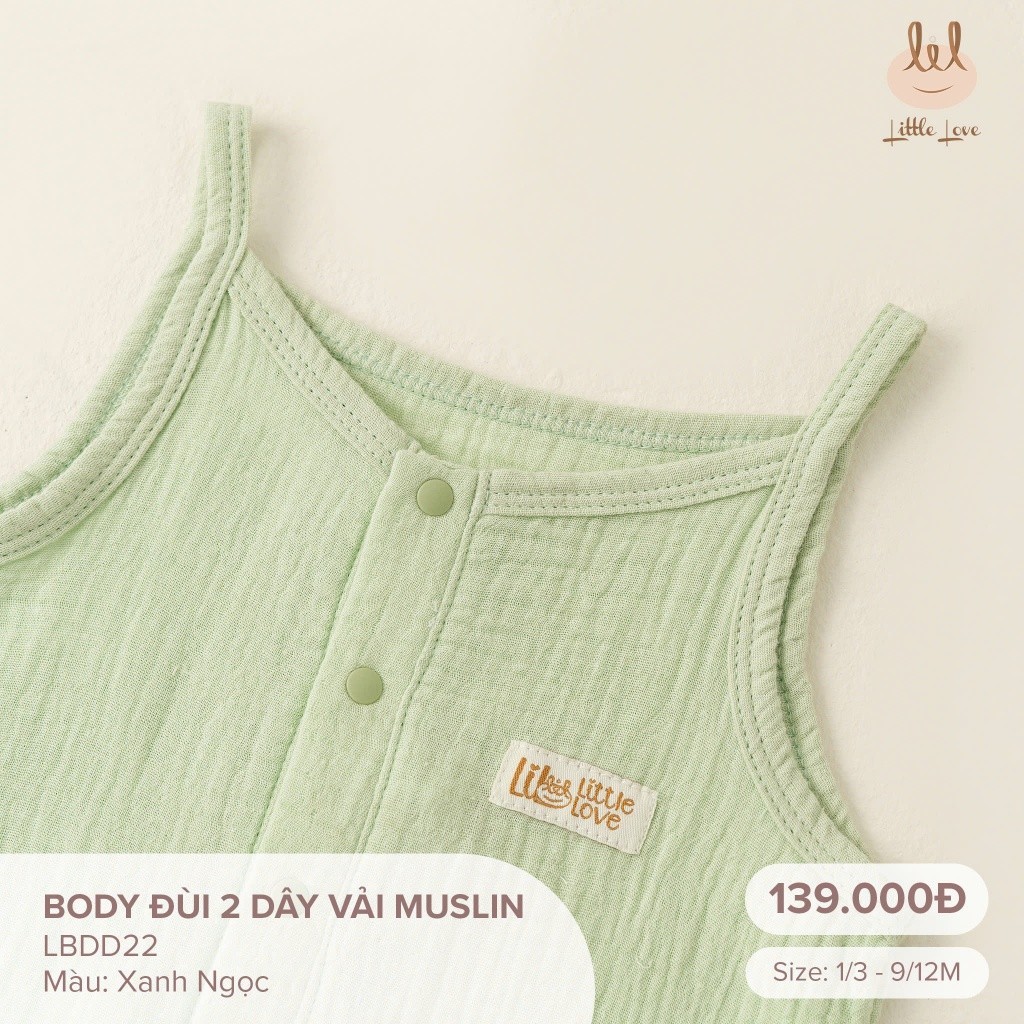 Bộ body đùi 2 dây vải muslin dành cho bé Lil Little Love (LBDD22)