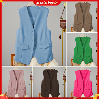Áo Vest nữ Áo ghi lê nữ đi lại Áo ghi lê không tay cổ chữ V thời trang dành cho nữ mặc công sở Áo Vest phong cách công sở có túi màu trơn Quần áo mùa xuân mùa hè