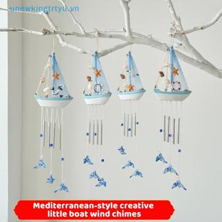 Unewtyu Đồ trang trí thuyền buồm gỗ phong cách Địa Trung Hải, chuông gió, thuyền nhỏ trang trí nhà