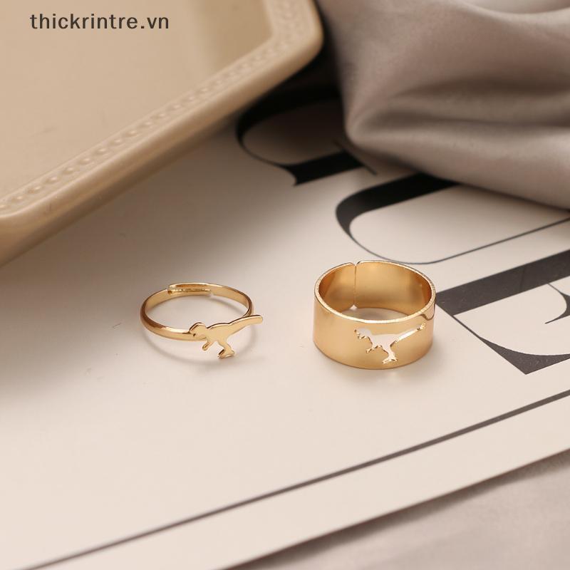 THI 2 Chiếc Vintage Đơn Giản Động Vật Ngôi Sao Mặt Trăng Trái Tim Ngọn Lửa Mở Nhẫn Dành Cho Nữ Cô Gái Gothic Trang Sức Punk Đen Cặp Đôi Nhẫn Bộ VN