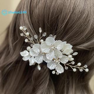 < zhuliye246 > Kẹp tóc hoa ngọc trai pha lê Mũ nón thanh lịch dành cho nữ Trang sức cô dâu Phụ kiện tóc cưới
