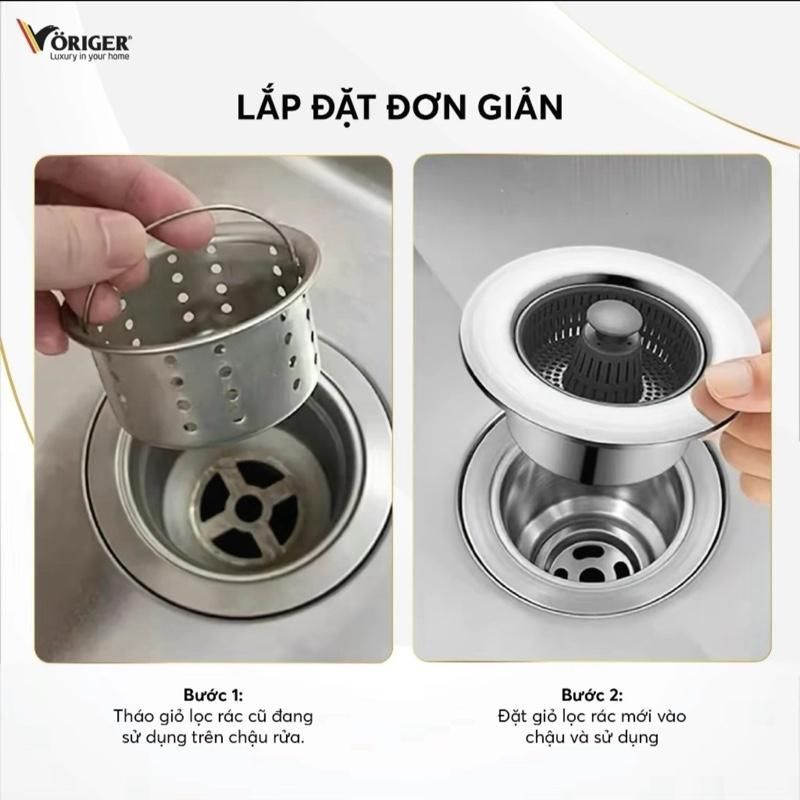 [3 IN 1] Bộ Lọc Rác Bồn Rửa Bát Có Giỏ Lọc Thức Ăn Thừa, Tích Hợp Nút Chặn Thoát Nước, Ngăn Mùi Hôi, Ngăn Chặn Tắc Nghẽn