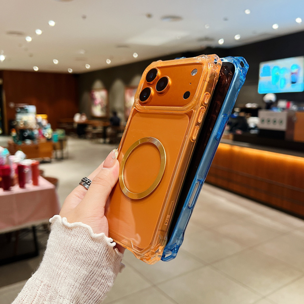 Ốp điện thoại từ tính họa tiết CD Acrylic trong suốt cao cho iPhone 17 16 15 14 13 12 Pro Max 17 Air 11 Ốp lưng trong suốt chống rơi bốn mặt + Thời trang viền màu
