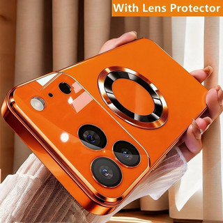 [Thay đổi ngay lập tức thành 17] Vỏ sạc từ tính bằng kim loại mờ Tương thích cho iPhone 17 Air 16 14 13 12 11 15 Pro Max 16 Plus Vỏ điện thoại từ tính màu cam