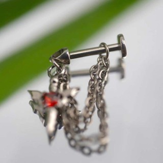 CLKLACEMASK Khuyên Tai Xuyên, Bông Tai Vòng Cánh Zircon Màu Đỏ Màu Bạc, Dây Xích Đôi Bằng Thép Không Gỉ Phong Cách Gothic Xương Tai Nữ Trang Sức
