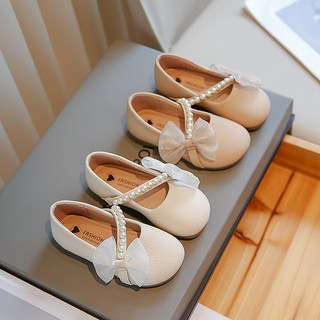 Giày Da Trắng Bé Gái 2025, Ngọc Trai & Nơ Chi Tiết Đế Mềm Mary Jane Flats, Giày Công Chúa Xuân Thu Cho Bé Tập Đi Trẻ Em