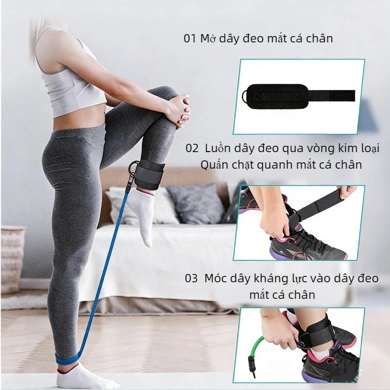 Set Quấn Cổ Chân Tập Gym 1 Đôi- Combo Quấn Cổ Chân & 3 Dây Kháng Lực, Hỗ Trợ Tập Luyện Chân, Mông, Đùi Hiệu Quả