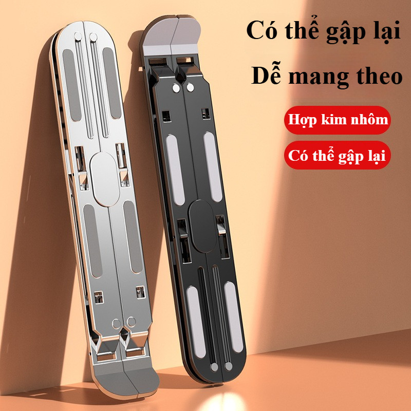 Giá Đỡ Laptop Hợp Kim Nhôm Cao Cấp, Tản Nhiệt Gấp Gọn, Điều Chỉnh 10 Cấp Độ Cao Có Đệm Chống Trượt Cho Laptop 14-17 Inch