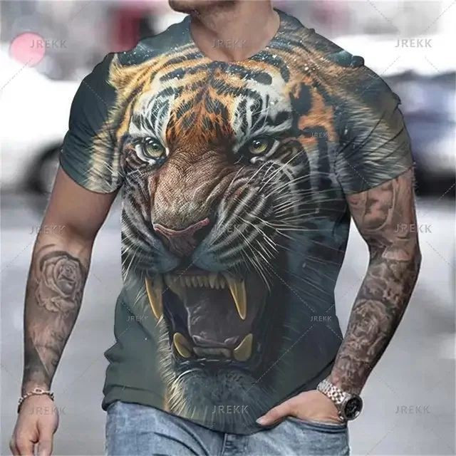 Áo thun nam in hình con hổ 3D - Họa tiết động vật cho áo dạo phố thời trang
