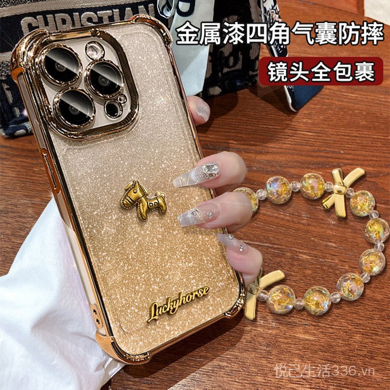 Thích hợp cho 17 Vỏ Điện Thoại Năm Mới iphone15promax Dây Treo Ngựa Ba Chiều 16 Mạ Điện 14 Cảm Giác Cao Cấp