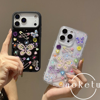 Màu Dopamine Con Bướm Lập Thể Thích Hợp Cho Apple 17 Vỏ Điện Thoại iPhone 16 Mới 15 / 14 / 13 / 12 / 11 Thả Keo Trong Suốt Trọn Gói Chống Rơi Vỏ Bảo Vệ