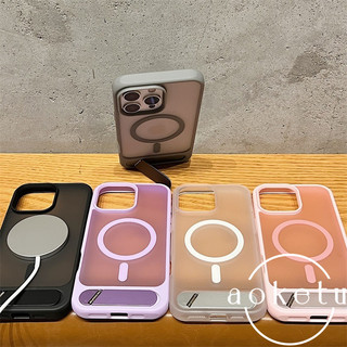 Ốp điện thoại có giá đỡ gập cao cấp từ tính thích hợp cho iPhone 13, 14, 15, 16 Pro Max da cảm thấy mờ bán trong suốt Vỏ cứng silicon chống rơi