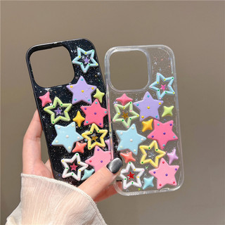 Macaron Color-Block Long Lanh Keo Dopamine Stars Vỏ Điện Thoại Cho iPhone 17 16 15 14 13 11 12 Pro Max