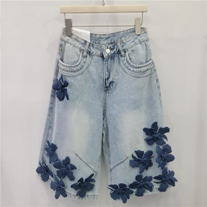 Quần Short Denim Ba Chiều Họa Tiết Hoa Cho Nữ, Phù Hợp Xuẩn Hè, Thiết Kế Sense Eo Cao Rời Năm
