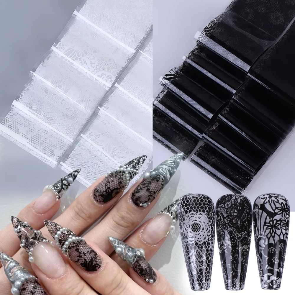 Lá móng tay NKSFX, miếng dán in da báo đen hiệu ứng sequin, thiết kế ren họa tiết sọc nghệ thuật dán trang trí