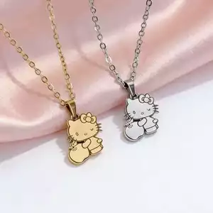 Sanrio Hello Kitty Thép Titan Vòng Cổ Nữ Sinh Viên Bạn Gái Dễ Thương Trẻ Em KT Mèo Vòng Cổ Cô Gái Xương Đòn Dây Xích