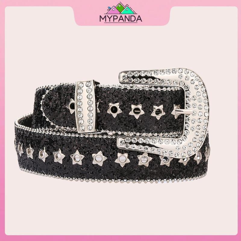 MYPANDA Thắt lưng Y2K thời trang nữ, da PU bling, kim cương giả & pha lê lấp lánh, có thể điều chỉnh, phù hợp cho bữa tiệc câu lạc bộ.