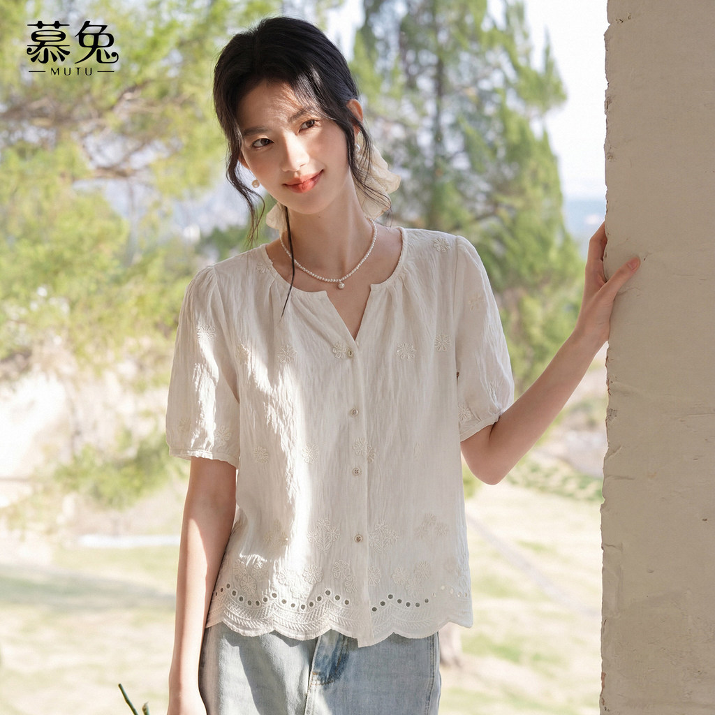 Áo sơ mi Mutu Pháp ba chiều thêu hoa, xu hướng thời trang mới mùa hè
