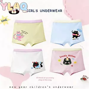 Quần Lót Bé Gái Hoạt Hình Dễ Thương Mèo Thoáng Khí Boxer Quần Đùi Không Đi Xe Lên Trẻ Em Mặc Hàng Ngày 4 Gói