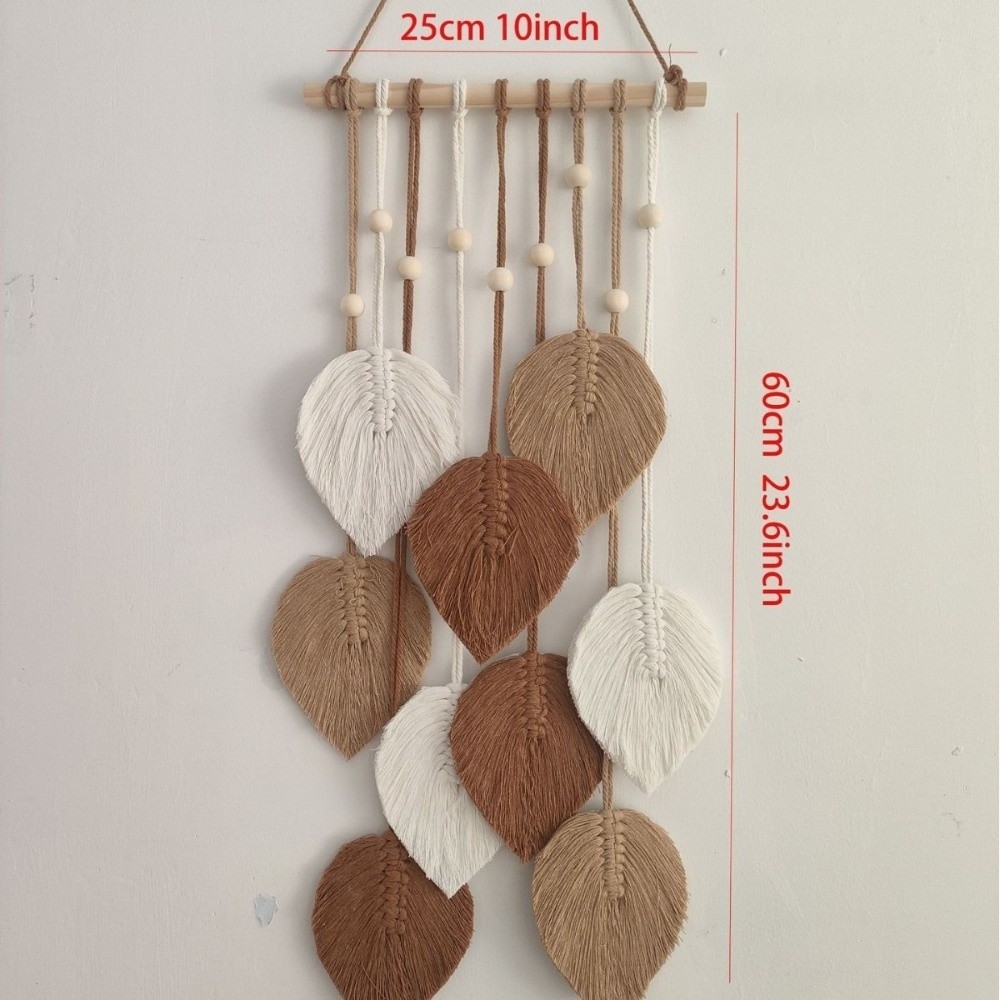 NEAVERLER Lá Macrame Treo Tường, Thảm Treo Tường Dệt Dây Cotton Phong Cách Boho, Màu Xanh Thẩm Mỹ 60x25cm Trang Trí Tường Bohemian Trang Trí Đám Cưới Nhà