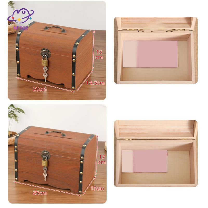 HFTOY 1 Bộ Hộp Bảo Quản Kho Báu Vintage Kho Báu Bằng Gỗ Có Lo Heo Đất Tổ Chức Hộp Tiết Kiệm Để Trang Trí Nhà Cửa ~