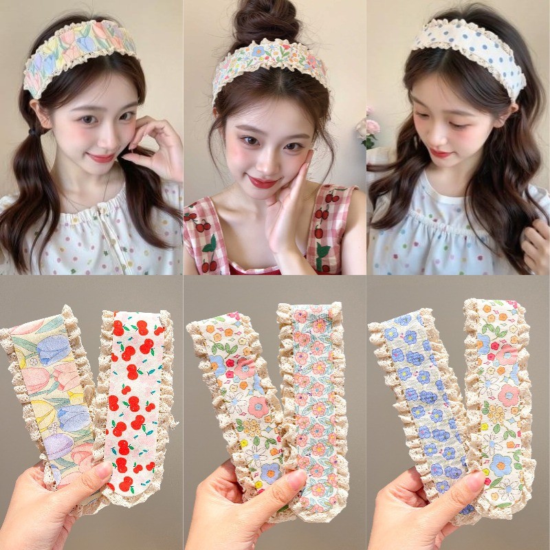 Họa Tiết Hoa Velcro Băng Đô Dễ Thương Ren Edge Nổ Miếng Dán Phụ Kiện Tóc Thời Trang Hàn Quốc