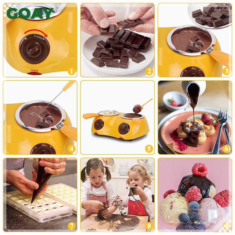 GOAY Mini Điện Sô Cô La Nóng Chảy Nồi Sô Cô La Fondaue Đài Phun Nước Ấm Máy Cho Sữa Sô Cô La Đơn / Đôi Nồi Mini Chocolate Melter EU Cắm Dây 1.8M 25W Công Suất Thấp DIY Bộ