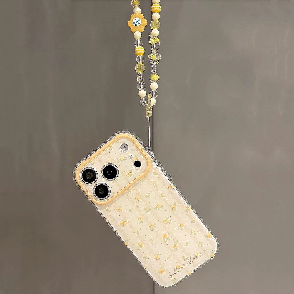 Ốp Điện Thoại Acrylic Hoa Vàng Tươi + Dây Xích Cho iPhone 17 Pro Max 16 15 14 13 Vỏ Bảo Vệ Chống Sốc