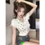 Áo Thun Nữ Tay Ngắn Thêu Hoa Ren Mỏng, Phong Cách INS Mới